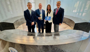 Photo: From left to right: Erik Moncayo, WBO International President; Carlos Ochoa, CBP representative; Suzanne Lemaitre, WBO Executive Director; and Fermín Cuza, past International President and WBO Honorary Member. Meeting in Washington, D.C. on the occasion of Carlos Ochoa’s retirement, BASC’s long-standing point of contact with CBP.